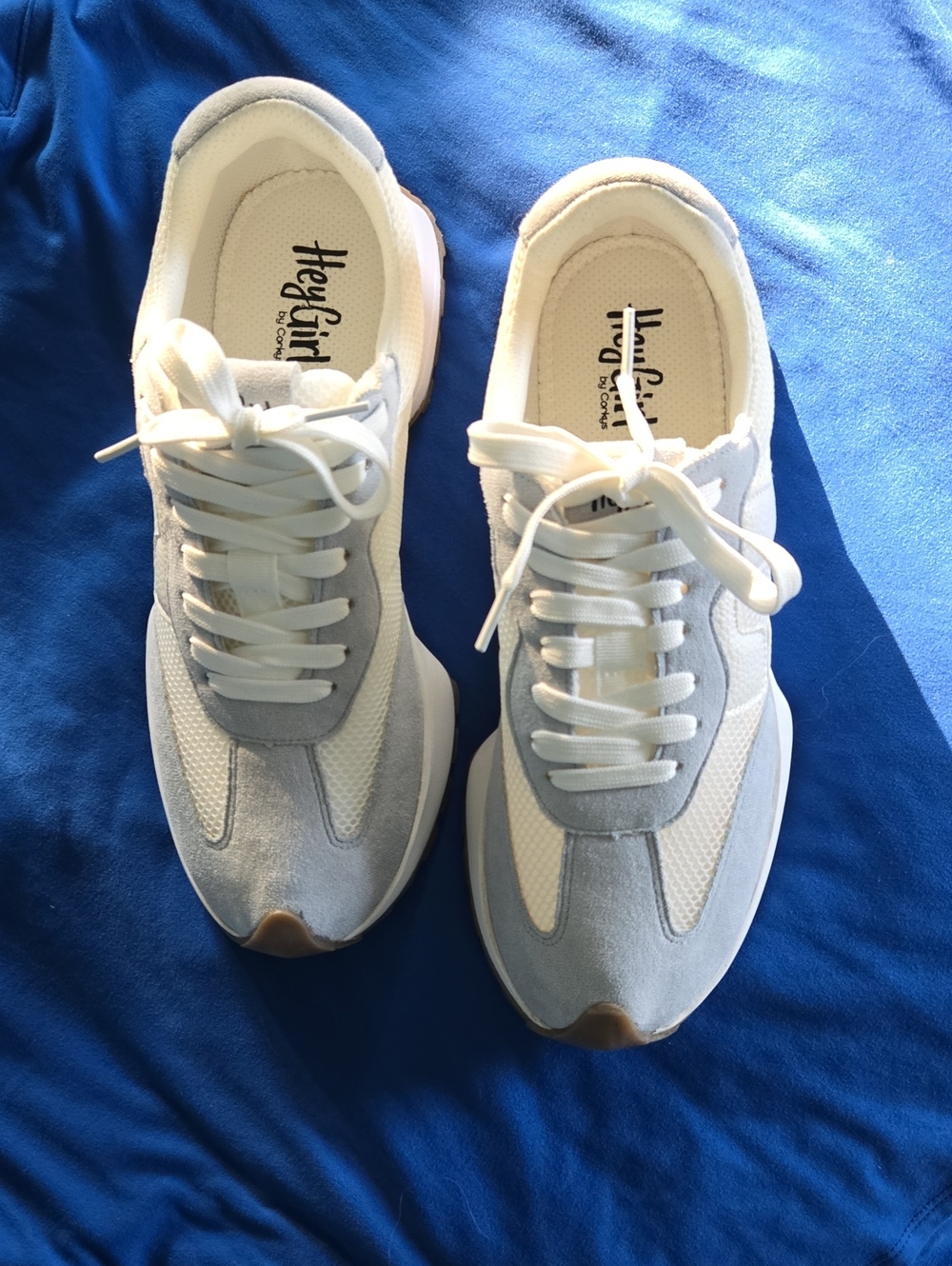 New Hey Girl By Corkys White and Light Blue Women's  Sneakers